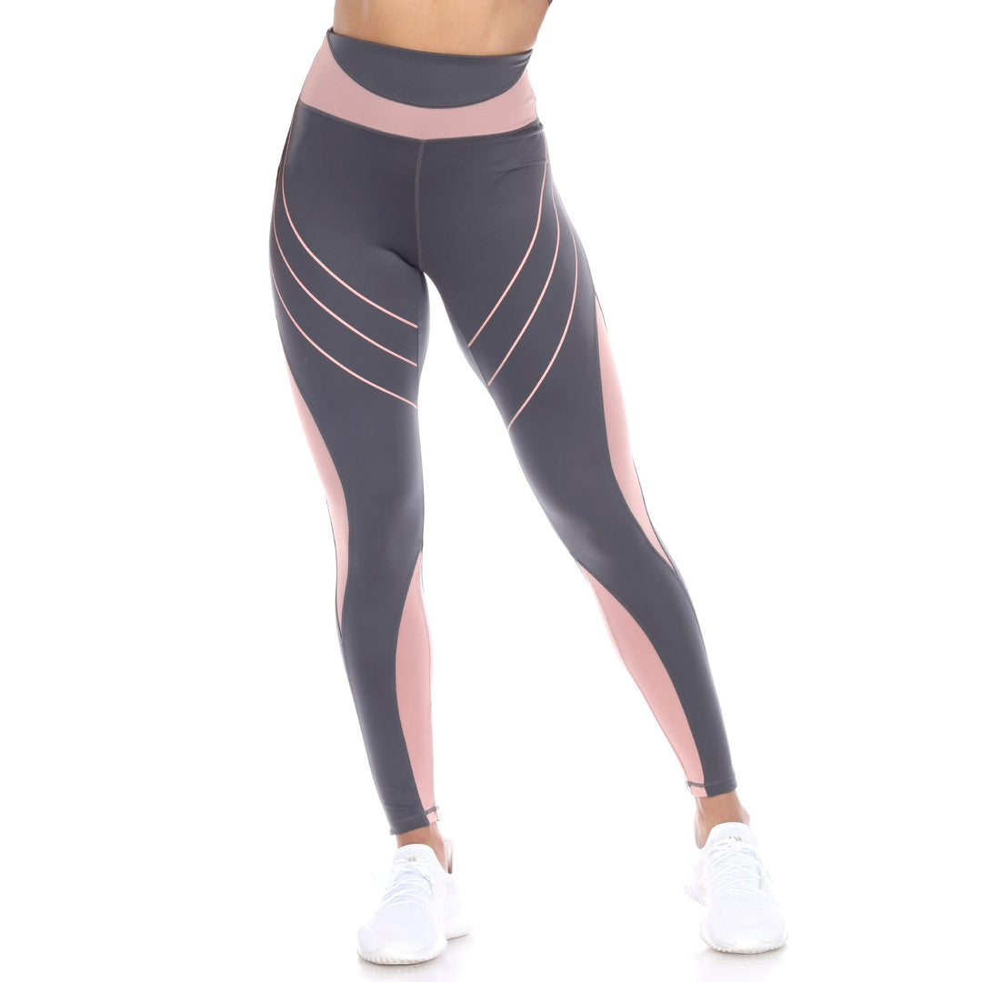 White Mark Womens High-Waist Reflective Piping Fitness Leggings with Pockets Image 1