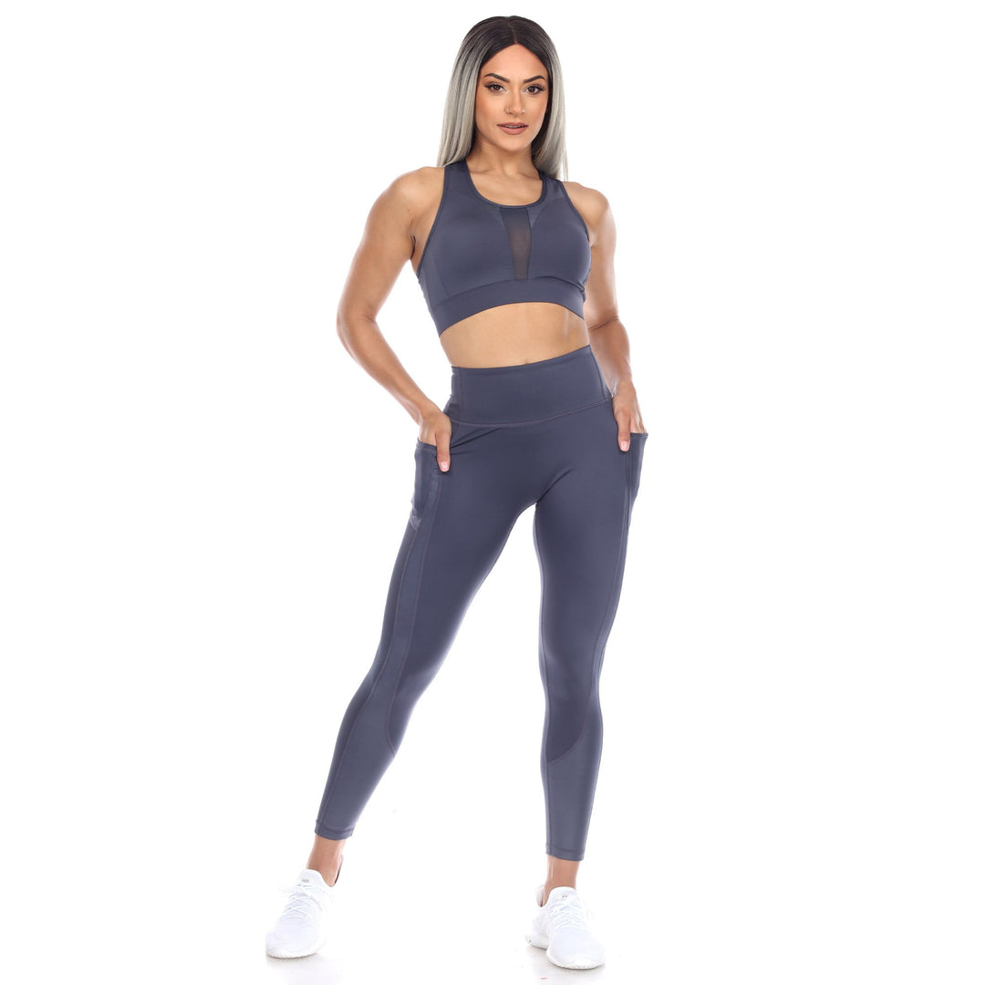 White Mark Women s Racer Back Sports Bra and Mesh Leggings Set Image 1