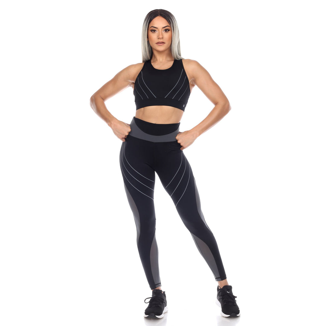 White Mark Women s Cut Out Back Mesh Sports Bra and Leggings Set Image 1