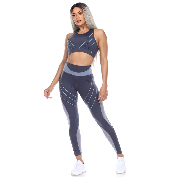 White Mark Women s Cut Out Back Mesh Sports Bra and Leggings Set Image 3