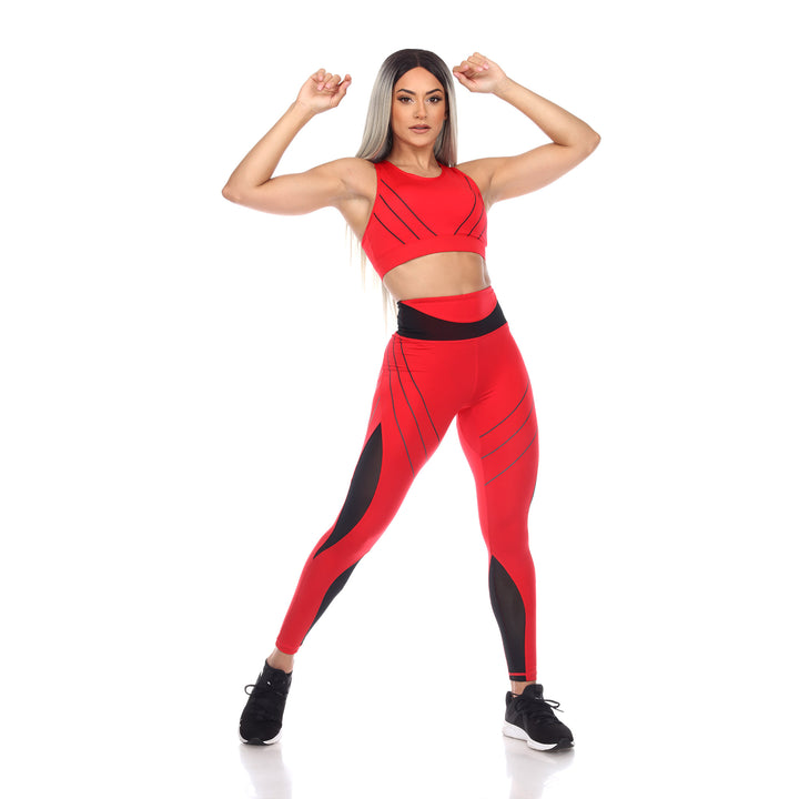 White Mark Women s Cut Out Back Mesh Sports Bra and Leggings Set Image 1