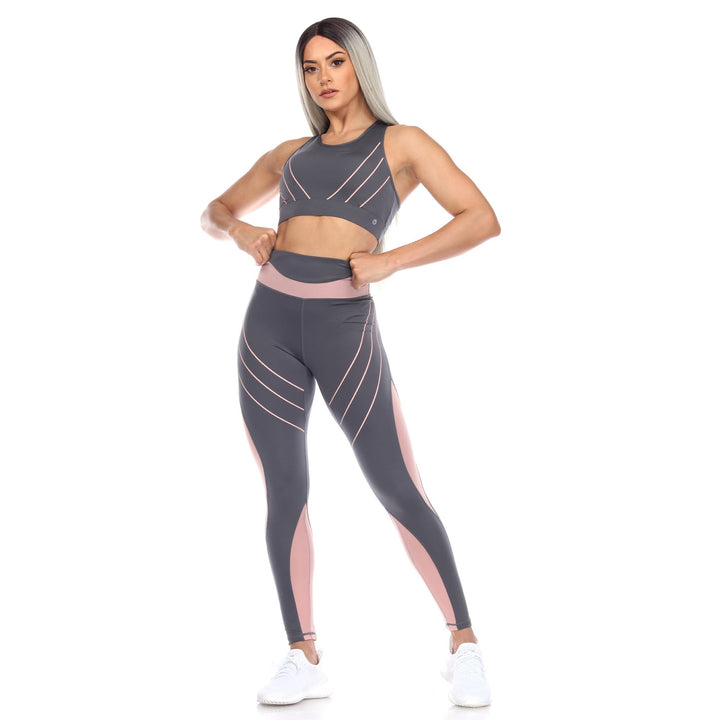 White Mark Women s Cut Out Back Mesh Sports Bra and Leggings Set Image 1