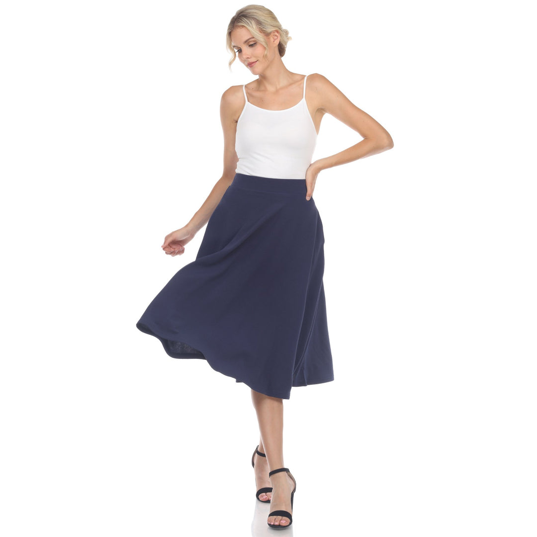 White Mark Womens Flared Midi Skirt with Pockets Image 1