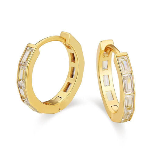 Paris Jewelry 18K Yellow Gold 1Ct Emerald Cut Created White Sapphire CZ Hoop Earrings Plated Image 1