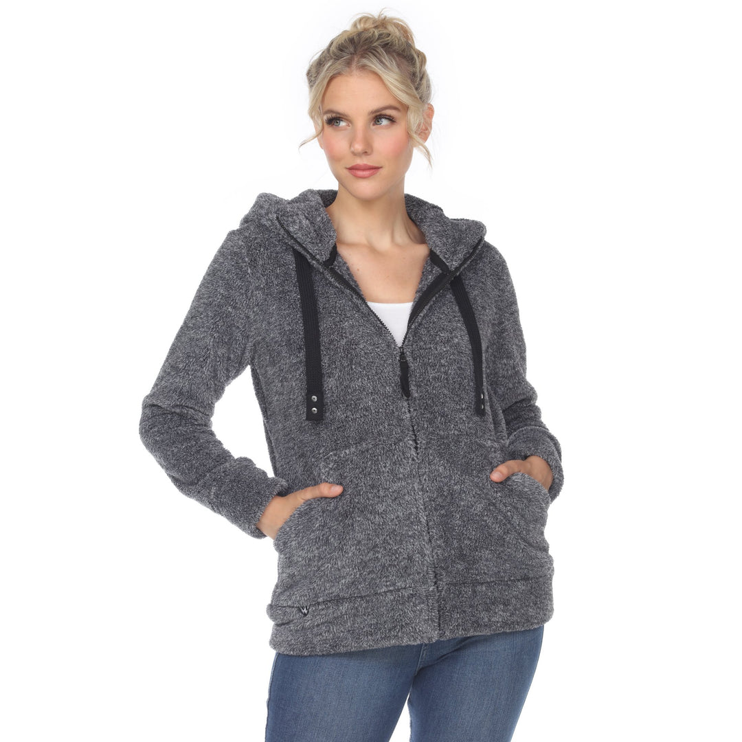 White Mark Womens Hooded Sherpa Jacket Zip Front Fleece Cozy Size S-3X Image 2