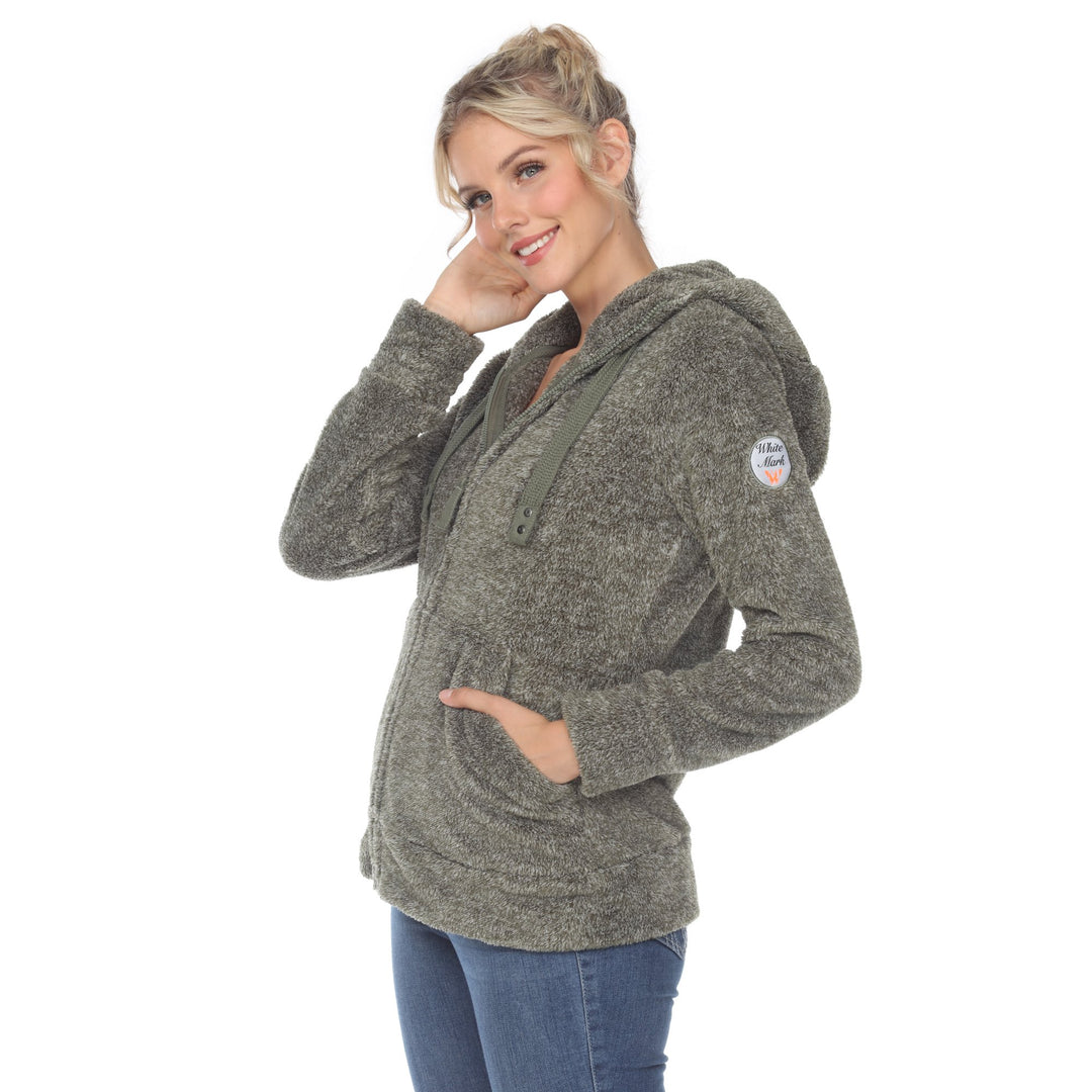 White Mark Womens Hooded Sherpa Jacket Zip Front Fleece Cozy Size S-3X Image 3