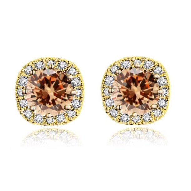 Paris Jewelry 10k Yellow Gold 1Ct Round Created Tourmaline CZ Halo Stud Earrings Plated Image 1
