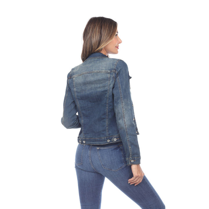 White Mark Womens Classic Denim Jacket Mid-Wash Soft Stretch Cotton Sizes S-4X Image 3