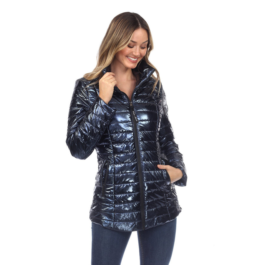 White Mark Metallic Puffer Coat Womens Winter Jacket Lightweight Sizes S-3X Image 1