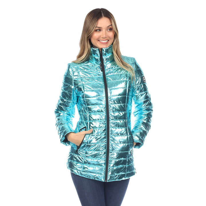 White Mark Metallic Puffer Coat Womens Winter Jacket Lightweight Sizes S-3X Image 3