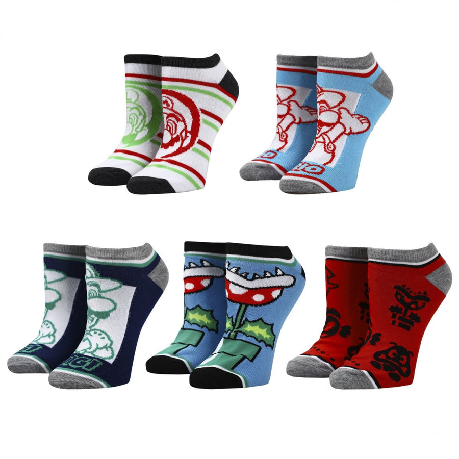 Super Mario Mixed Icons 5-Pair Pack of Ankle Socks Image 1