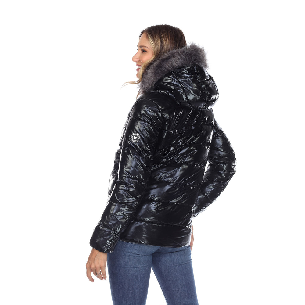 White Mark Metallic Puffer Coat Hoodie Womens Plus Size Urban Outerwear Image 2