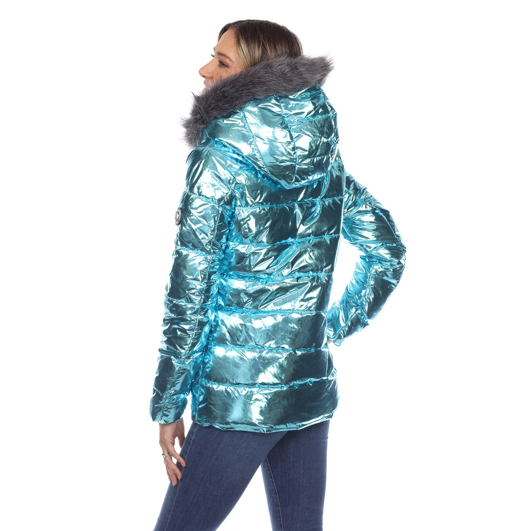 White Mark Metallic Puffer Coat Hoodie Womens Plus Size Urban Outerwear Image 4