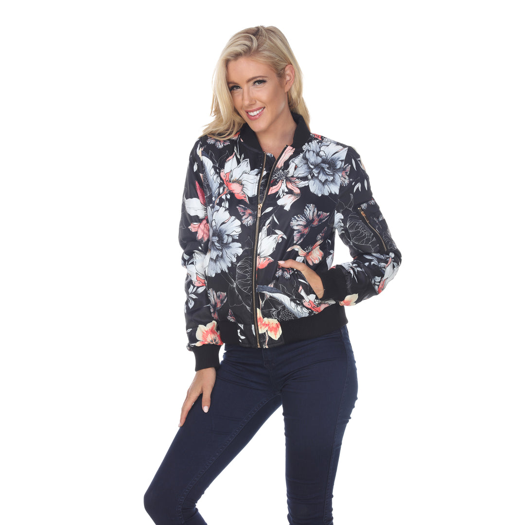 White Mark Womens Floral Bomber Jacket Size S-3X 100% Polyester Sporty Chic Image 1