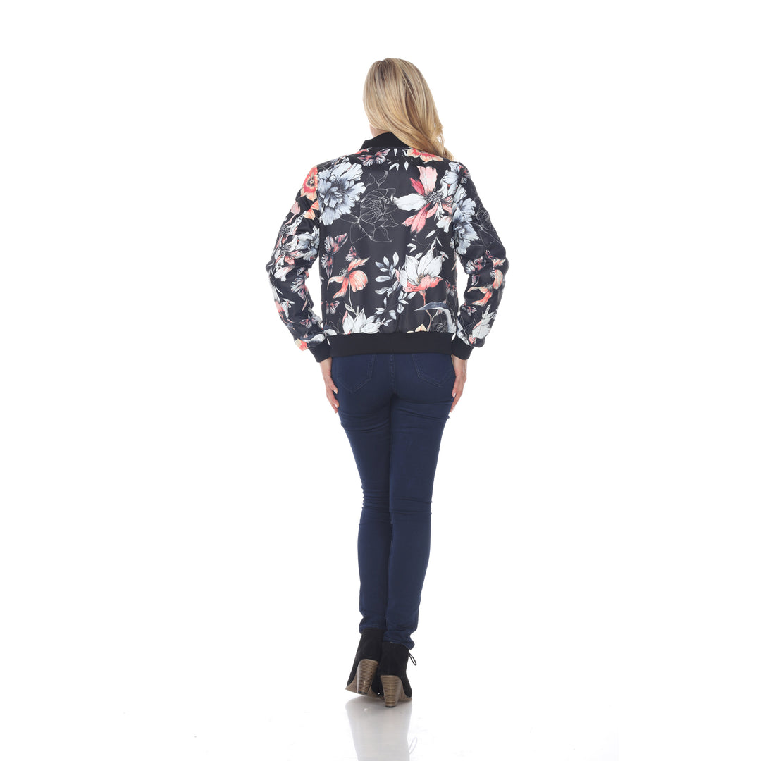 White Mark Womens Floral Bomber Jacket Size S-3X 100% Polyester Sporty Chic Image 2