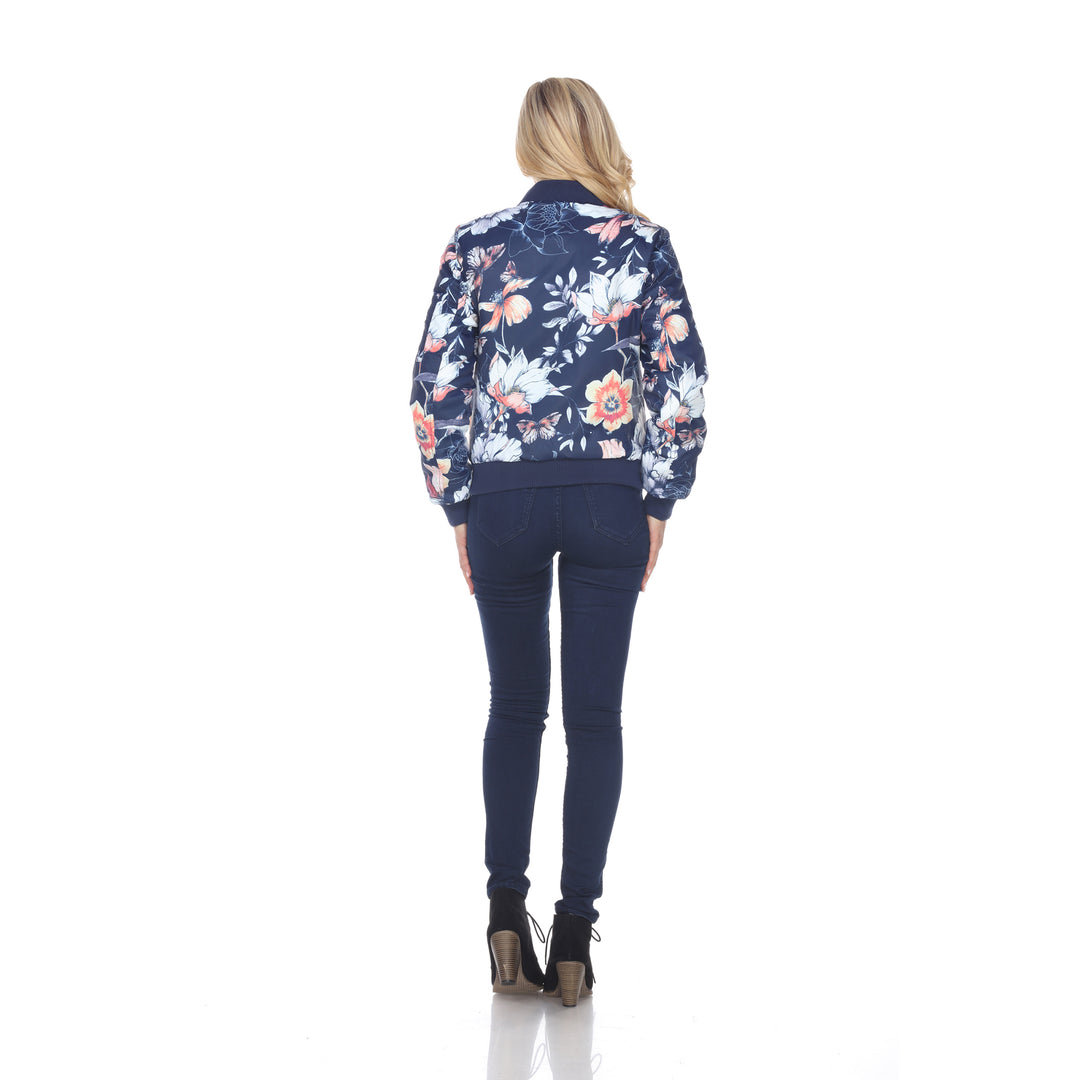 White Mark Womens Floral Bomber Jacket Size S-3X 100% Polyester Sporty Chic Image 4