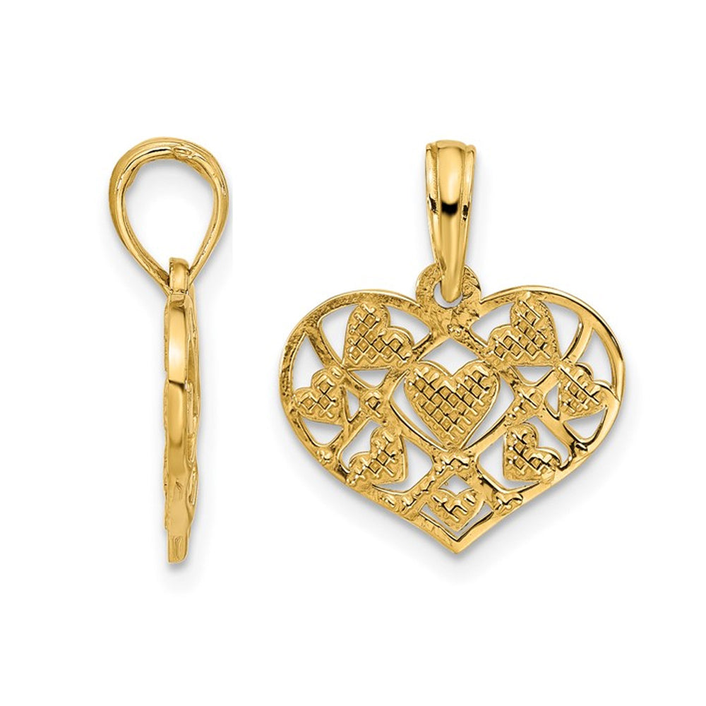 14K Yellow Gold Hearts in Heart Charm Pendant Necklace with Chain Image 2