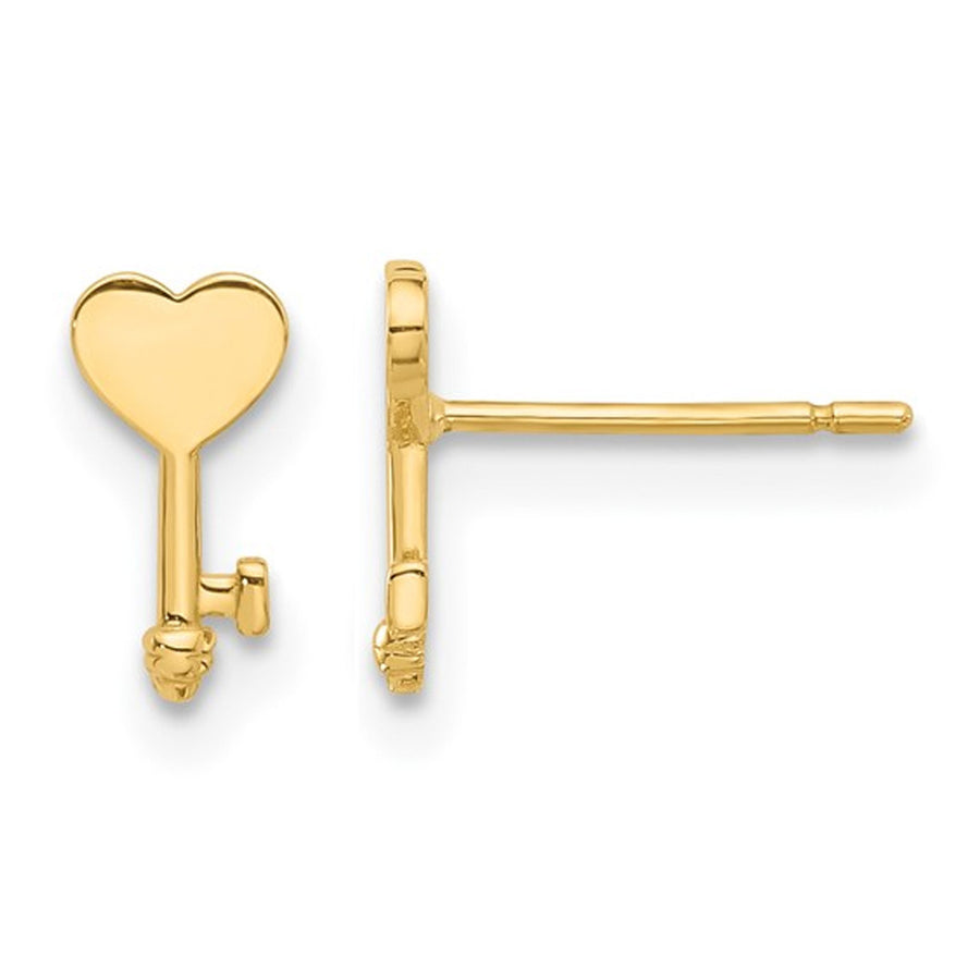 14K Yellow Gold Heart Key Post Earrings Image 1