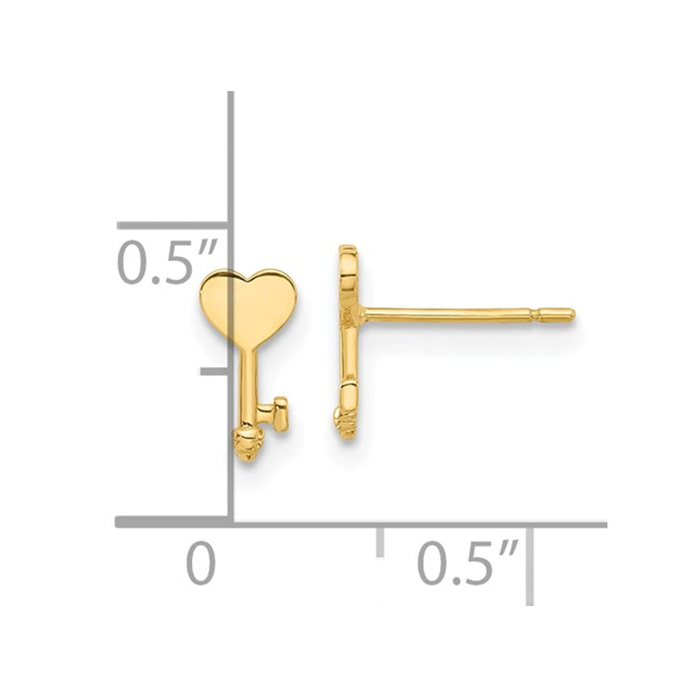 14K Yellow Gold Heart Key Post Earrings Image 2