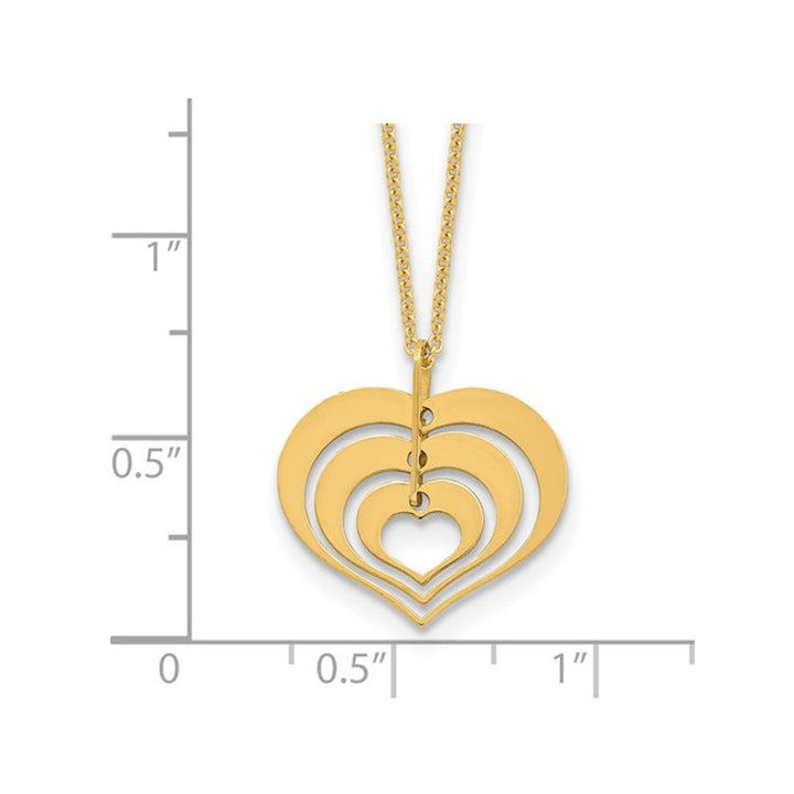 14K Yellow Gold Triple Heart Charm Pendant Necklace with Chain Image 2