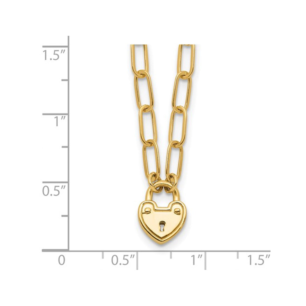 14K Yellow Gold Heart Lock Charm Pendant Necklace with Chain Image 3