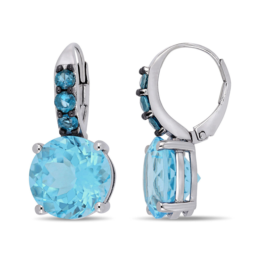 15.20 Carat (ctw) Sky and London Blue Topaz Drop Leverback Earrings in Sterling Silver Image 1