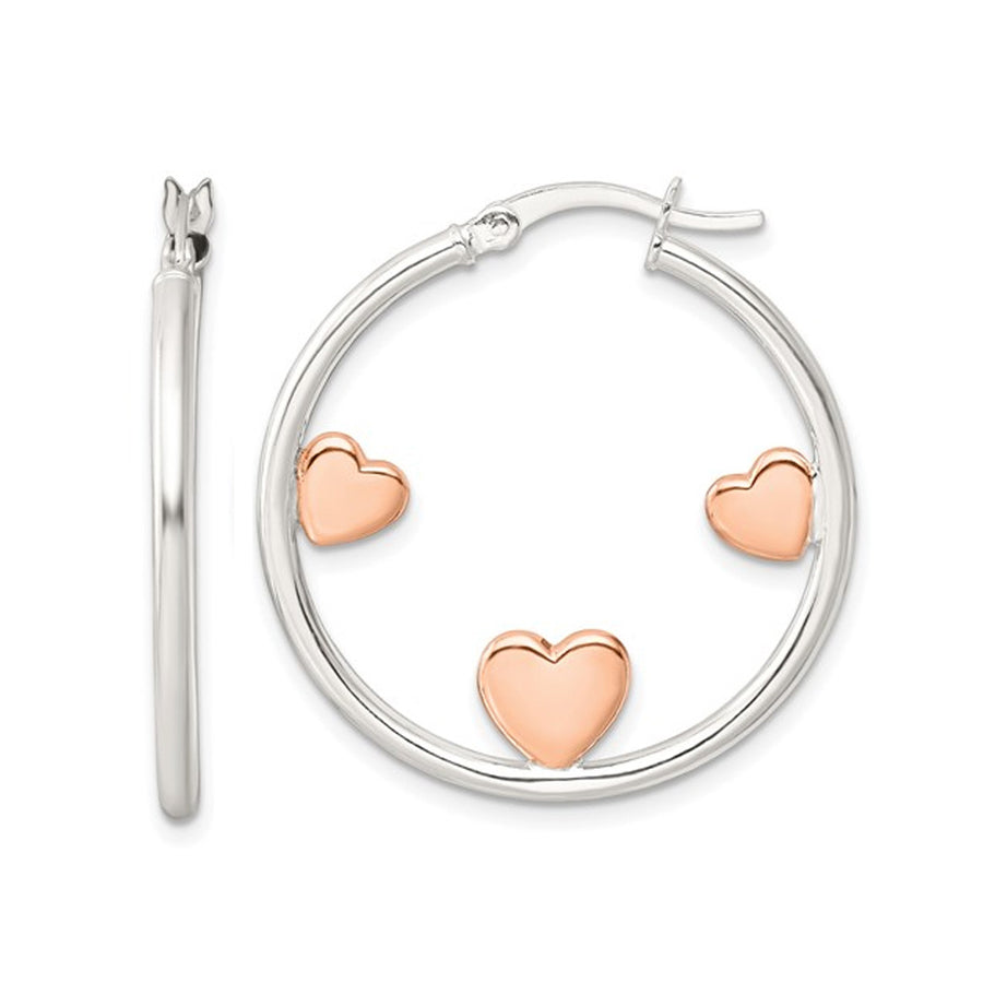 Sterling Silver with Rose Pink Heart Hoop Earrings Image 1