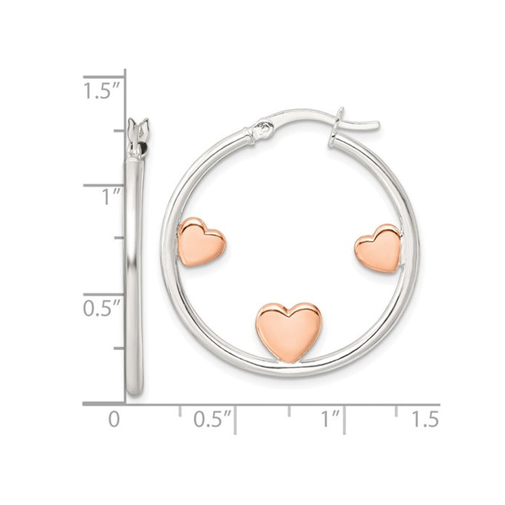 Sterling Silver with Rose Pink Heart Hoop Earrings Image 3
