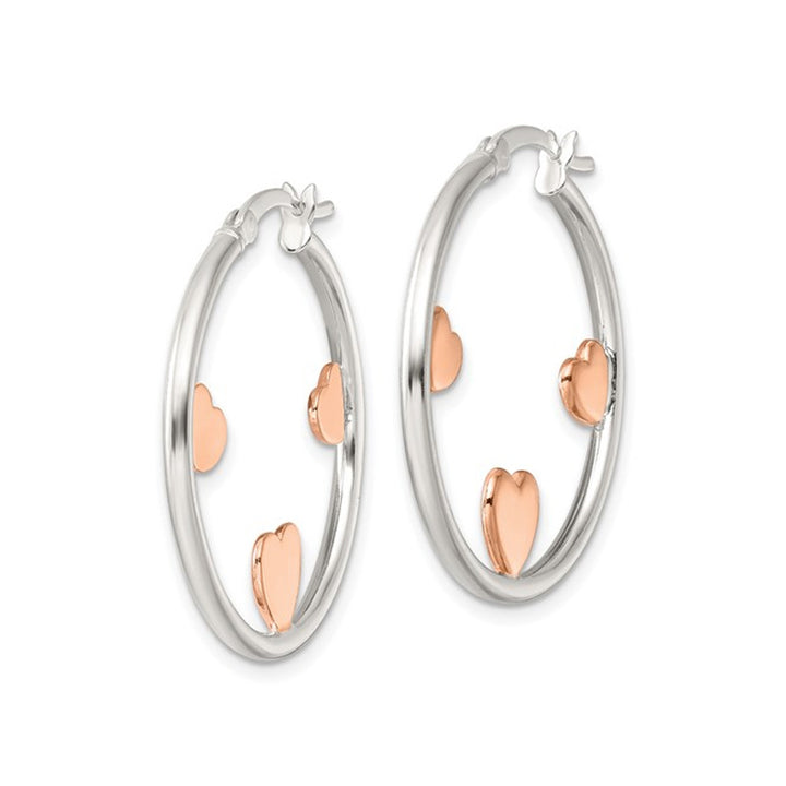 Sterling Silver with Rose Pink Heart Hoop Earrings Image 4