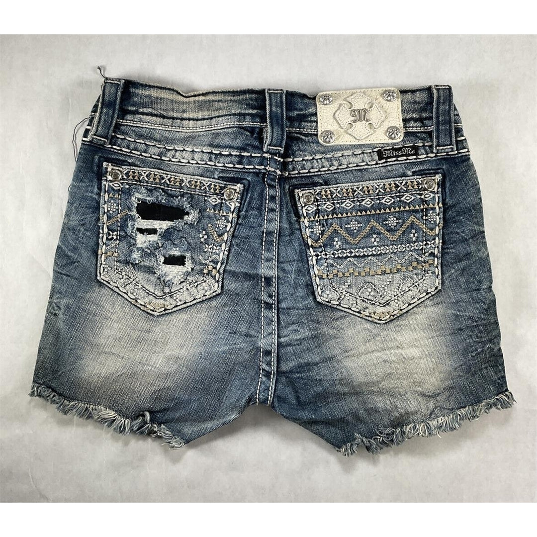 Women Miss Me Jeans High Rise Waisted Embroidered Aztec Festival Denim Shorts 26 Image 4