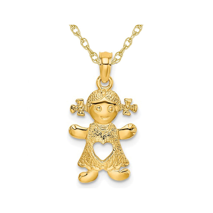 10K Yellow Gold Playful Girl Charm Pendant Necklace with Chain Image 1