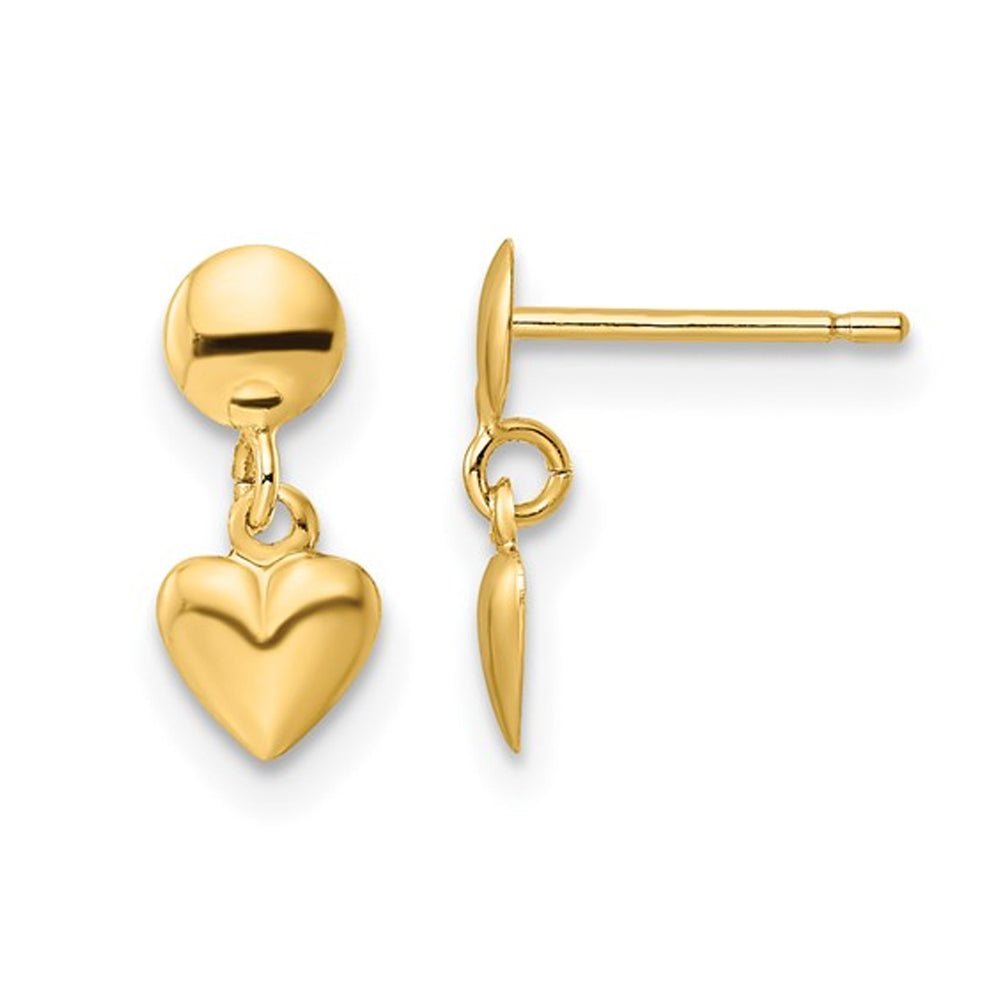 10K Yellow Gold Heart Dangle Post Earrings Image 1