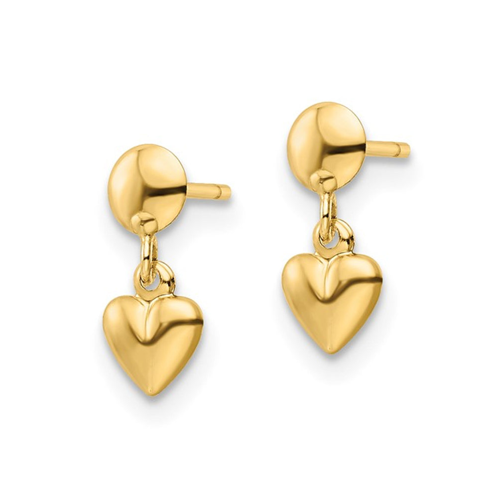 10K Yellow Gold Heart Dangle Post Earrings Image 2
