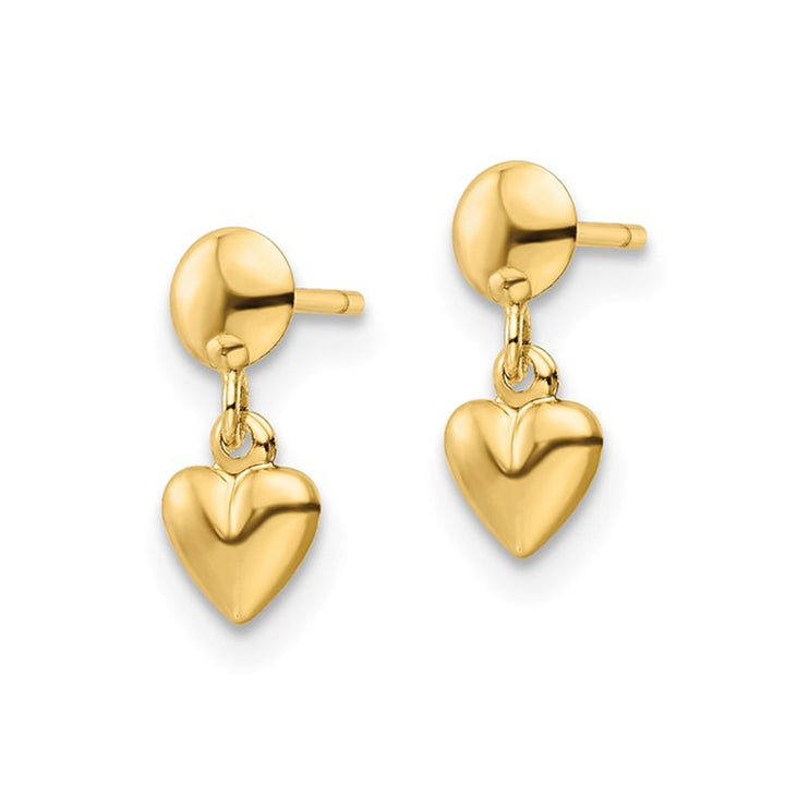 10K Yellow Gold Heart Dangle Post Earrings Image 2