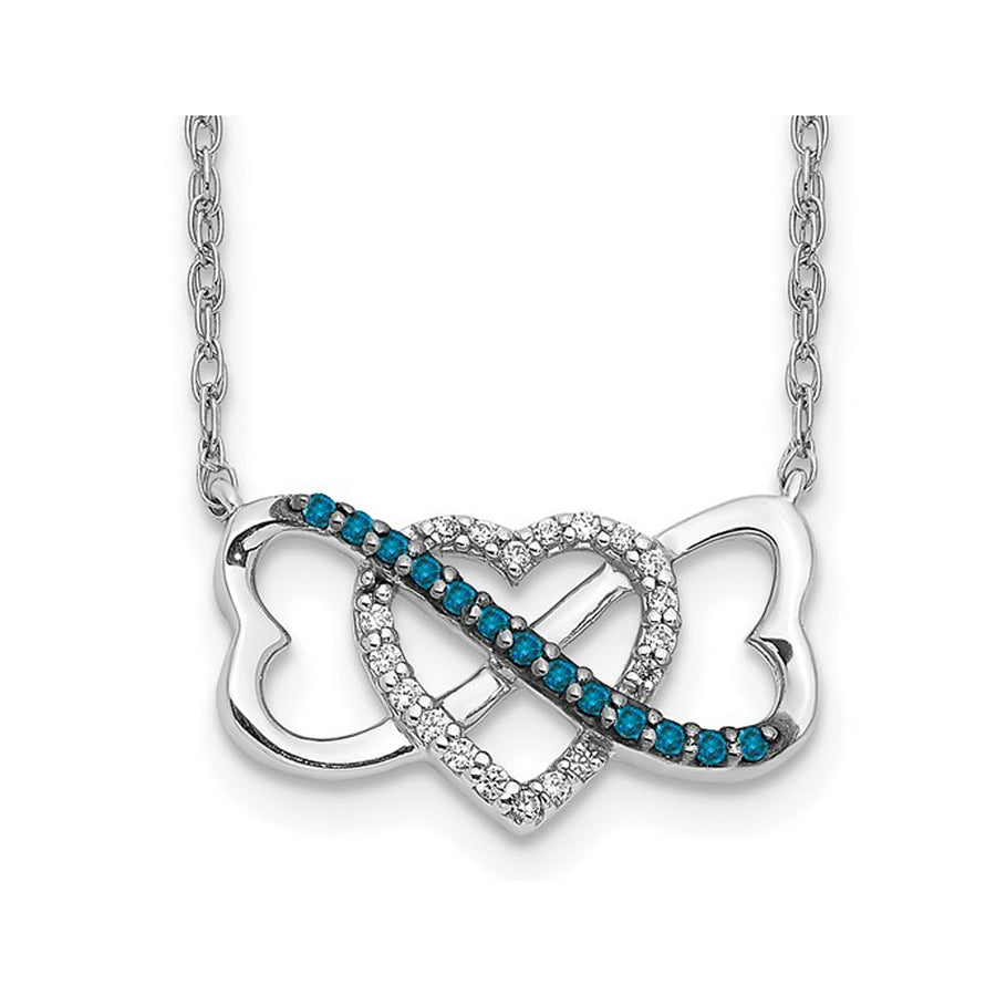 1/10 Carat (ctw) Blue and White Diamond Triple Heart Pendant Necklace in 14K White Gold with Chain Image 1