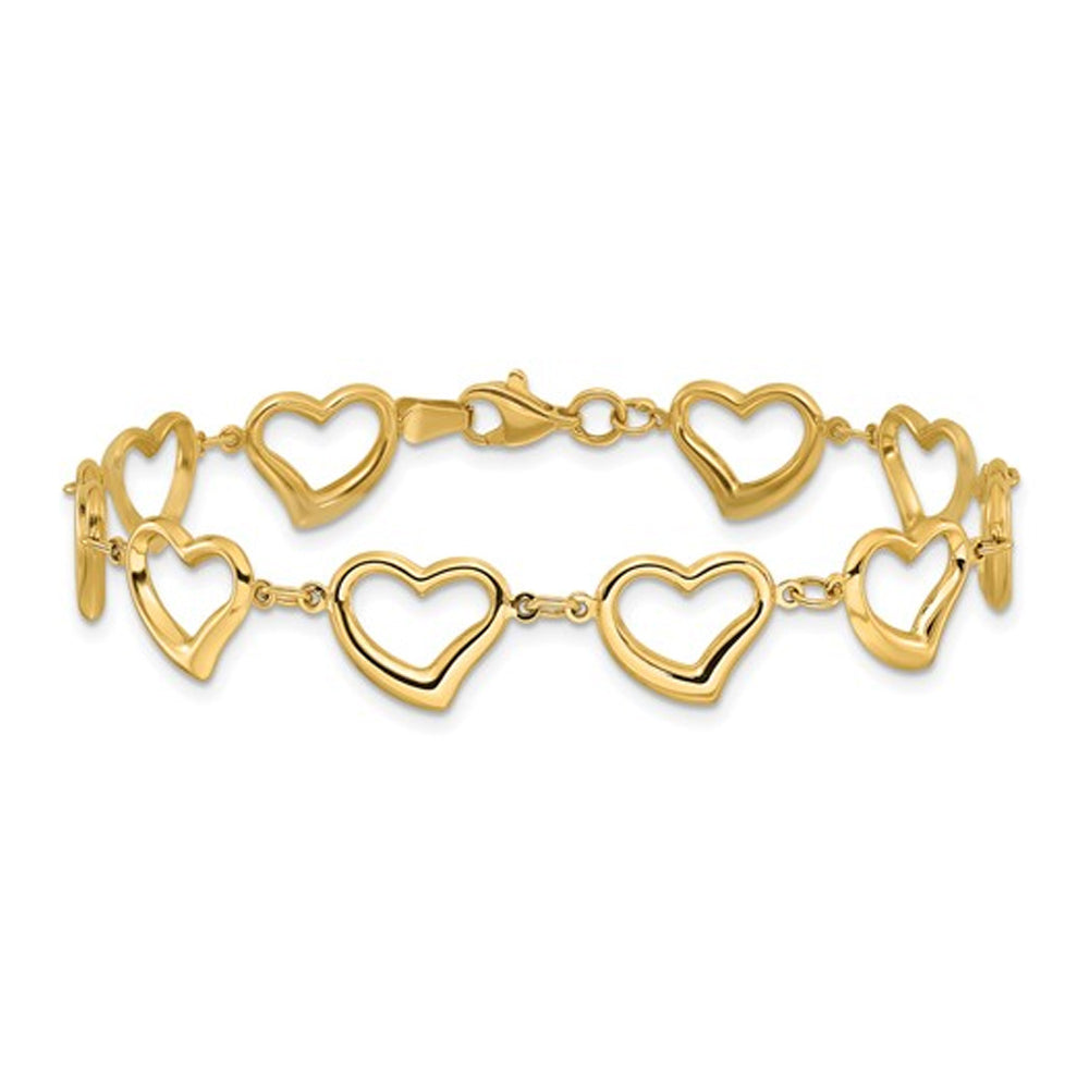 14K Yellow Gold  Heart Link Bracelet (7 inches) Image 1