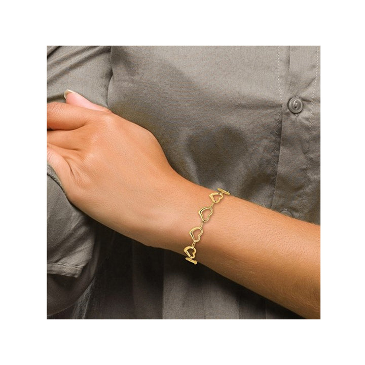 14K Yellow Gold  Heart Link Bracelet (7 inches) Image 2