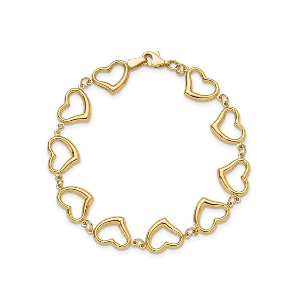 14K Yellow Gold  Heart Link Bracelet (7 inches) Image 4