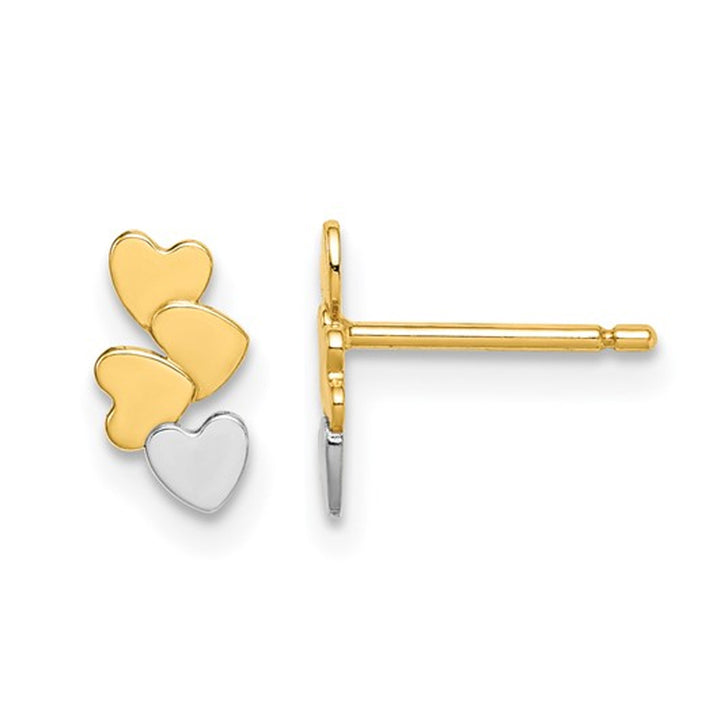 Small 14K Yellow and White Gold Multi Heart Post Earrings Image 1