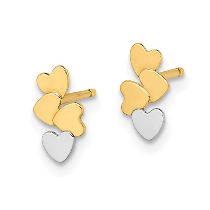 Small 14K Yellow and White Gold Multi Heart Post Earrings Image 3