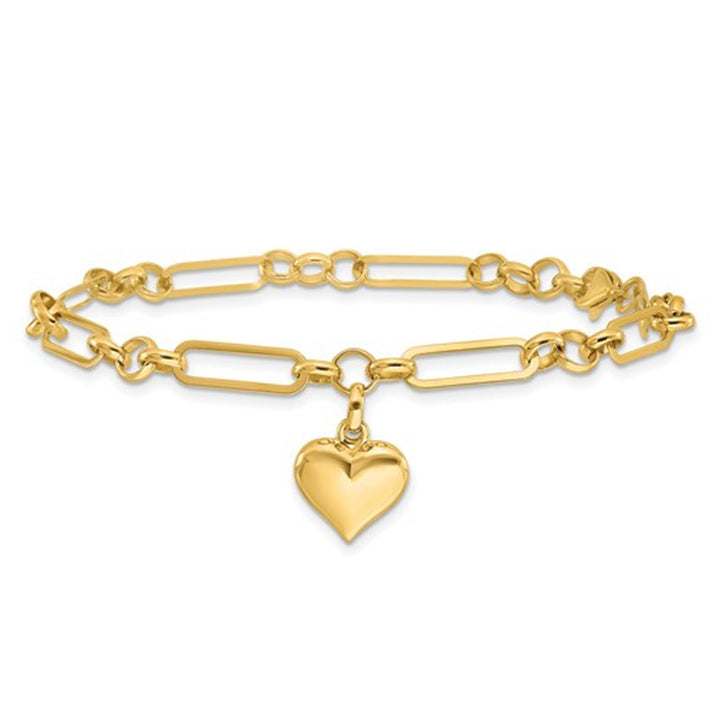 14K Yellow Gold Heart Charm Link Bracelet (7.5 inches) Image 1