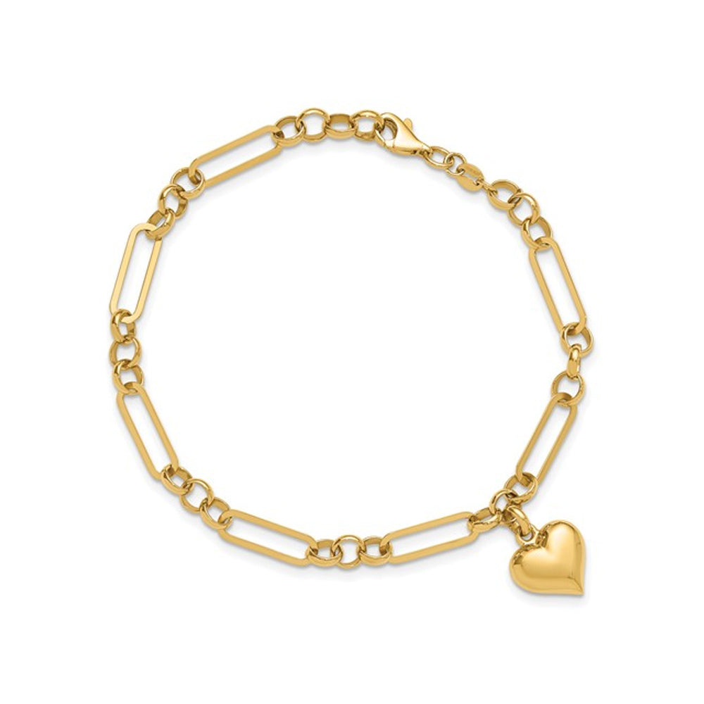 14K Yellow Gold Heart Charm Link Bracelet (7.5 inches) Image 3