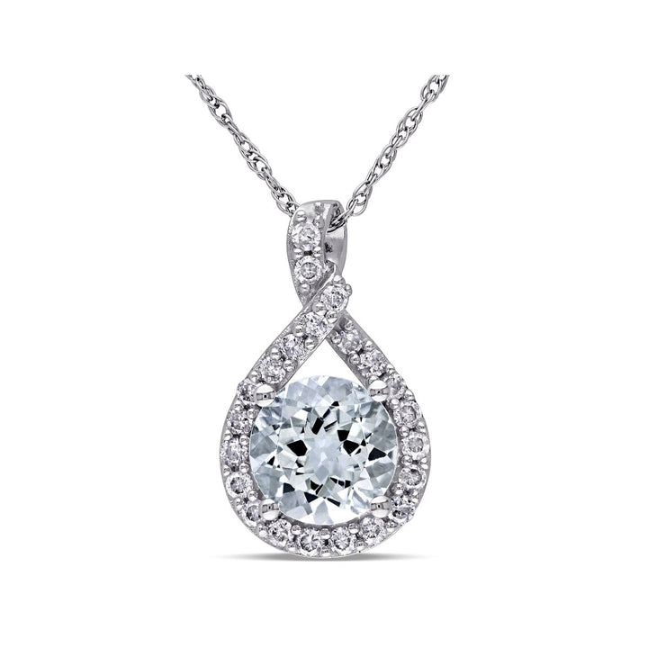 1.75 Carat (ctw) Aquamarine Pendant Necklace in Sterling Silver with Chain and Accent Diamonds Image 1