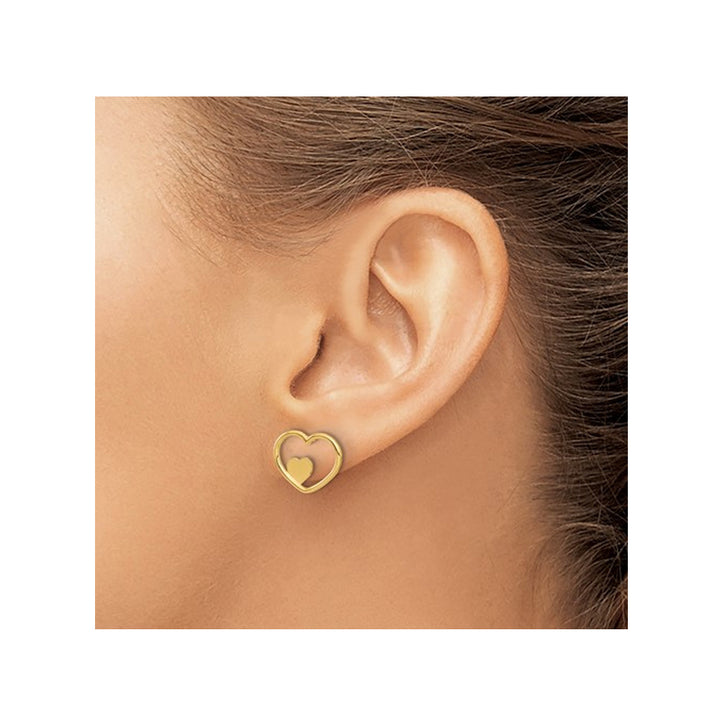 Small 14K Yellow Gold Open Heart Post Earrings Image 4