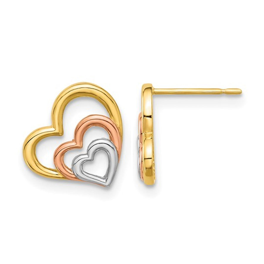 14K Yellow Rose and White Gold Heart Earrings Image 1