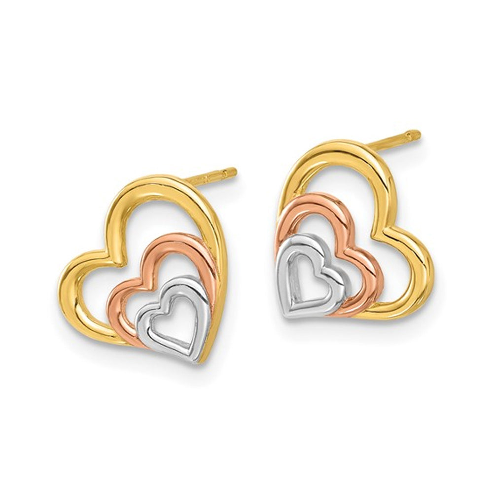 14K Yellow Rose and White Gold Heart Earrings Image 3