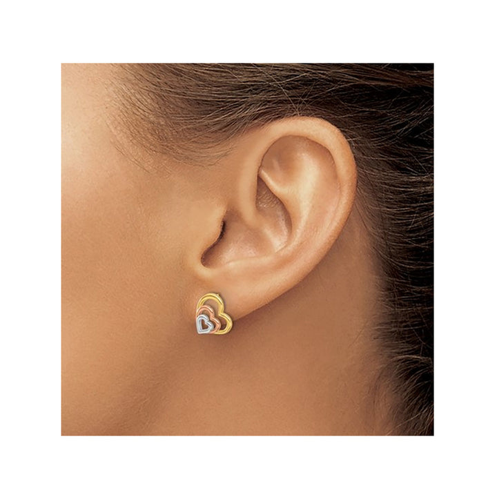 14K Yellow Rose and White Gold Heart Earrings Image 4