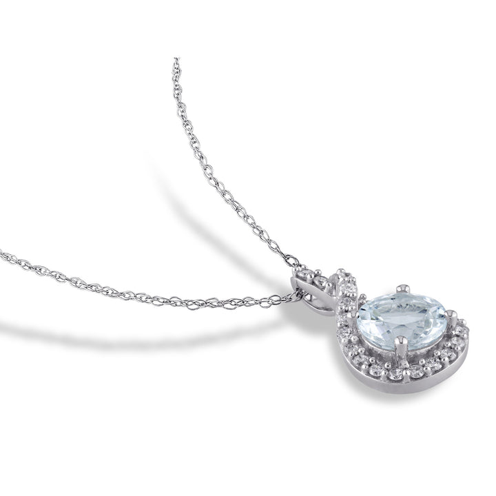 1.75 Carat (ctw) Aquamarine Pendant Necklace in Sterling Silver with Chain and Accent Diamonds Image 4