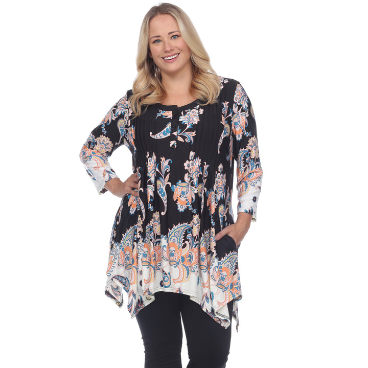 White Mark Women s Paisley Scoop Neck Tunic Top with Pockets Image 1