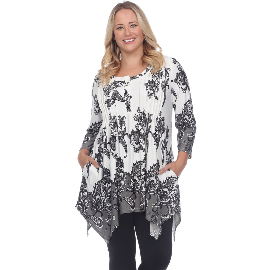 White Mark Women s Paisley Scoop Neck Tunic Top with Pockets Image 3